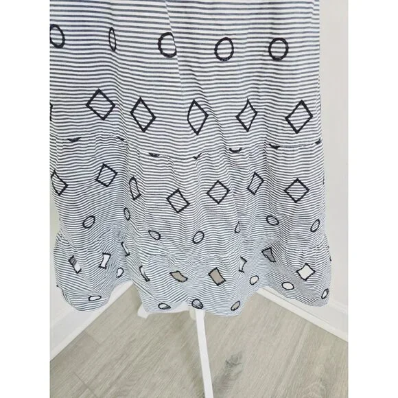 Madewell Embroidered Stripe Midi Navy White 100% Cotton Geometric Full Skirt XS - Picture 5 of 11